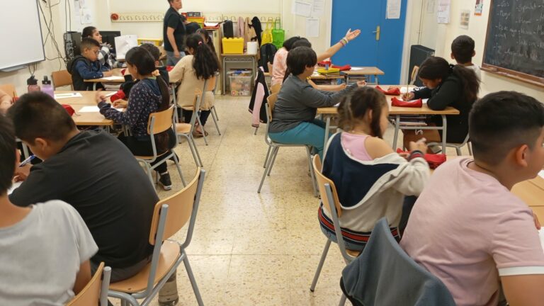 Alumnos de 5º de primaria trabajando una situación de aprendizaje sobre bienestar animal en la Escola Mercè Rodoreda